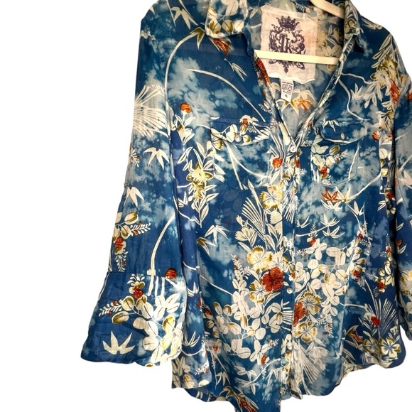 Jak Women's 100% Cotton Floral Button Down Shirt in Royal Made in USA Size XL - Picture 3 of 10